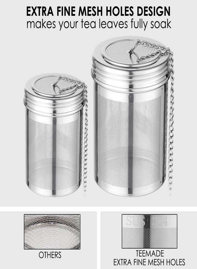 TEEMADE 2 Pack Tea Infuser,Extra Fine Mesh Holes Tea Ball Strainers with Threaded Connection,304 Stainless Steel Cooking Filters,Easier to Brew Loose Leaf Tea, Spices,Seasonings,Soup Etc (1M + 1L) - Image 2