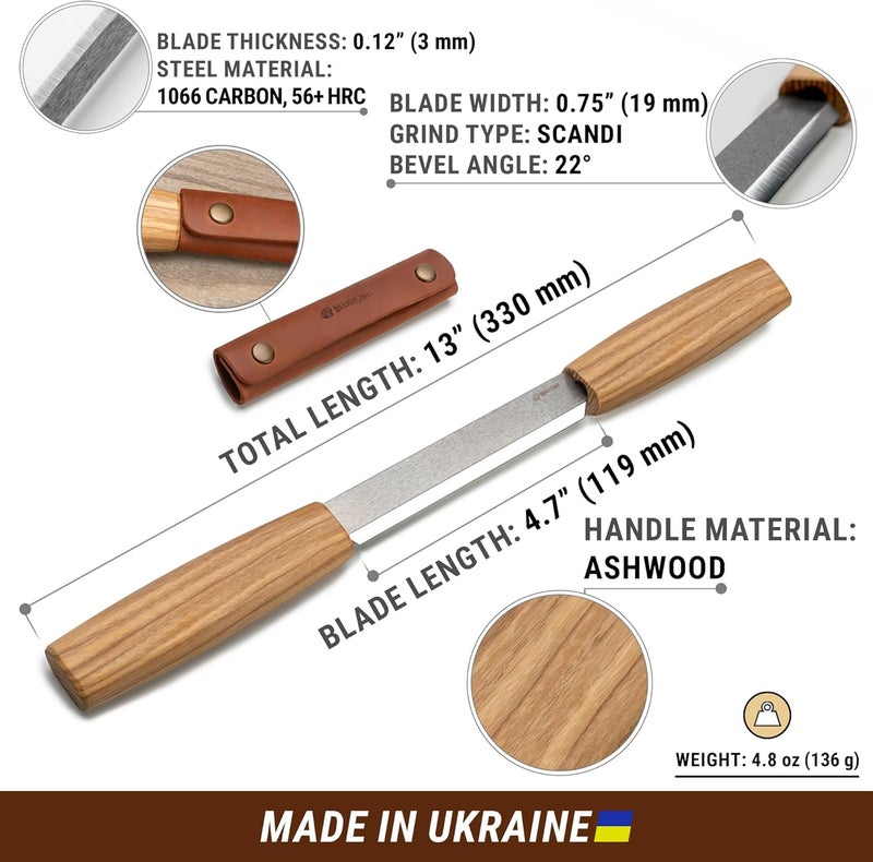 BeaverCraft Draw Knife Woodworking Tool 4.3"- Drawknife Wood Carving Knife with Leather Sheath DK2s - Whittling Knives for Shaping, Detailing, Spoon Carving - Whittling Tools - Image 2