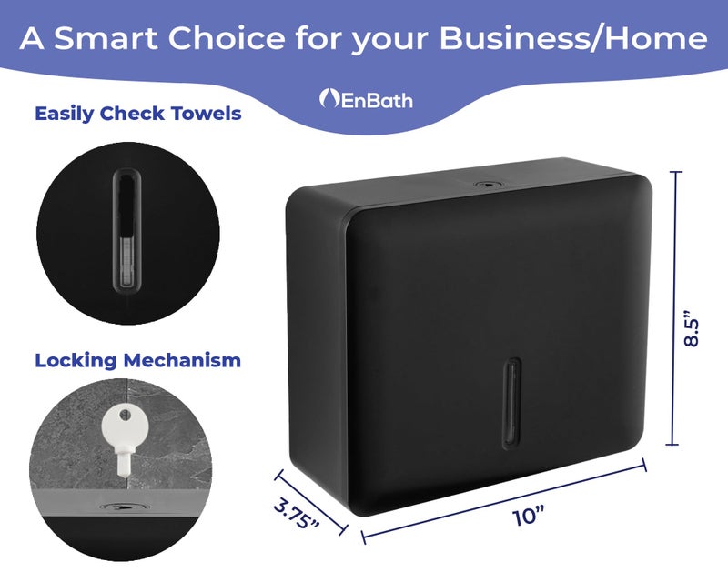 EnBath Multifold Paper Towel Dispenser Wall Mount (Black), Folded Hand Towel Dispenser for Bathroom/Restroom (Holds up to 300 Towels), Commercial Paper Towel Holder, Trifold Paper Towels Dispenser by EnBath - Image 4