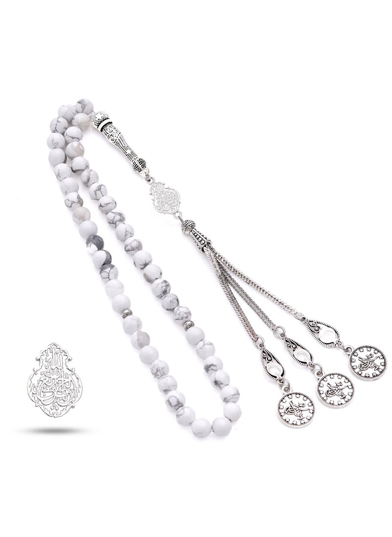 Subhati Prayer Beads ( Misbah) with metal Parts and Hawolite Stone | 8 MM Beads - 45 Pcs | Gandeel Design 1  - Image 2
