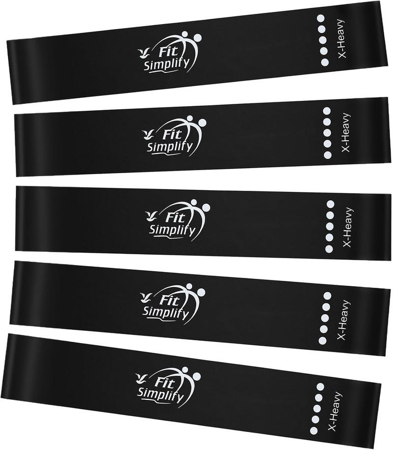 Resistance Loop Exercise Fitness Bands with Instruction Guide and Carry Bag, Set of 5