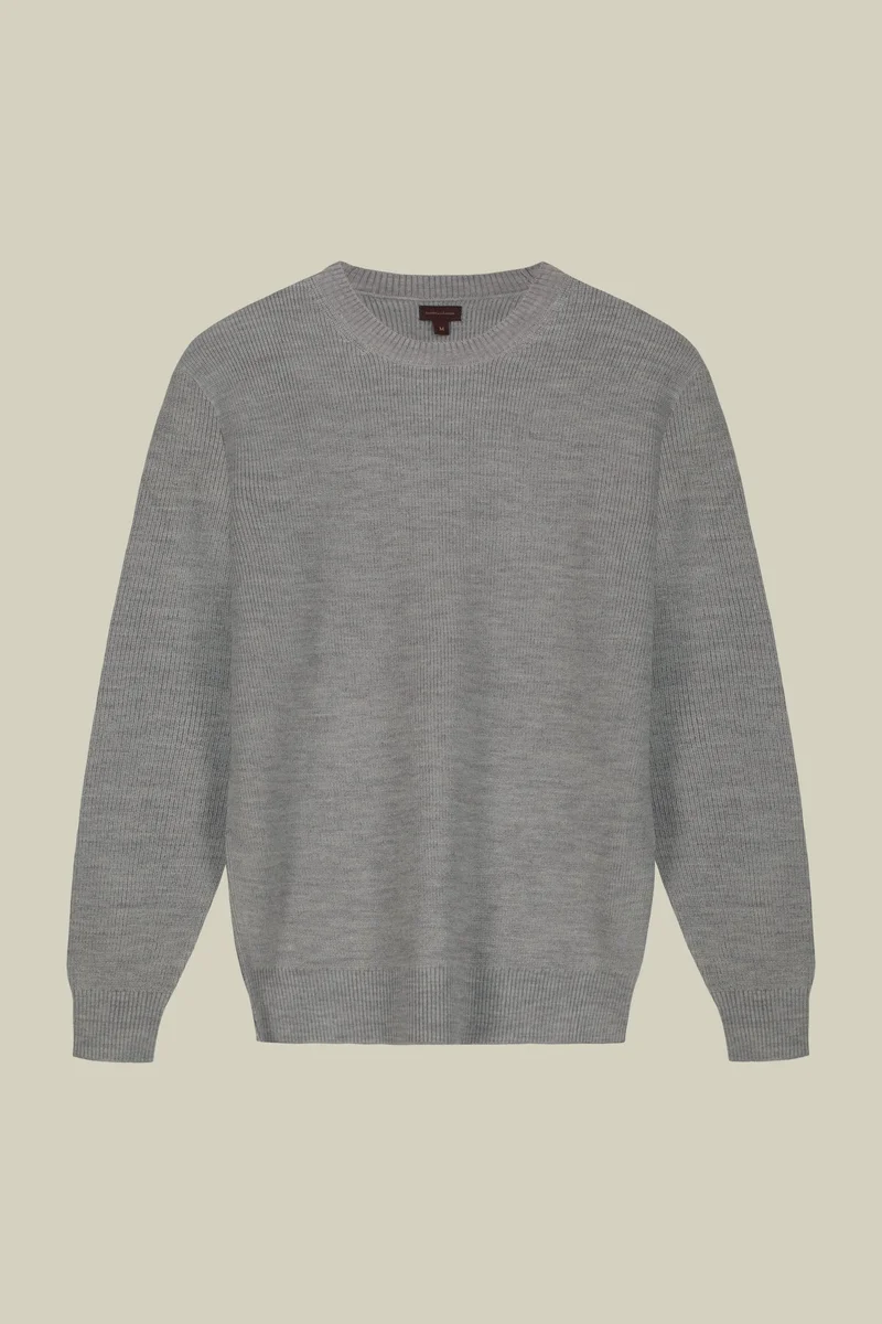 دوبل غانغر Men's ribbed knit crew neck jumper - LT Grey