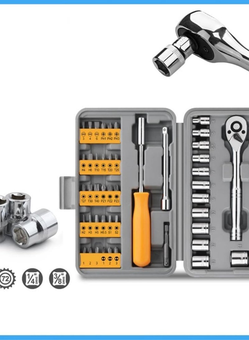 GGOOT 57Pcs Socket Wrench Auto Repair Tool Set Batch Ratchet Wrench Repair Tool Multi-Function Toolbox Hardware Tools - Image 4