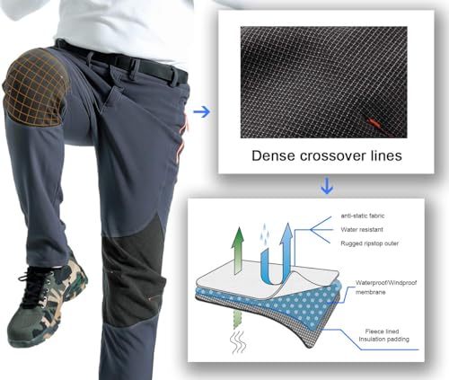 Gash Hao Mens Snow Ski Waterproof Softshell Snowboard Pants Outdoor Hiking Fleece Lined Zipper Bottom Leg (180Grey, 32W x 32L) - Image 4