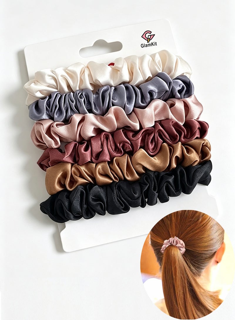 GlamKit 6-Piece Silk Hair Ties Band Set Satin Hair Scrunchies Multicolour for Girls Women - Image 1