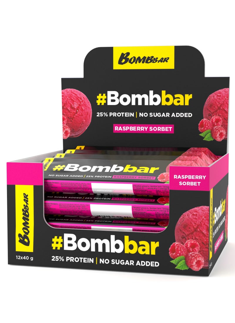 BOMBBAR - Chocolate Covered Protein Bar with Raspberry Sorbet No Sugar Added 12x40g - Image 1