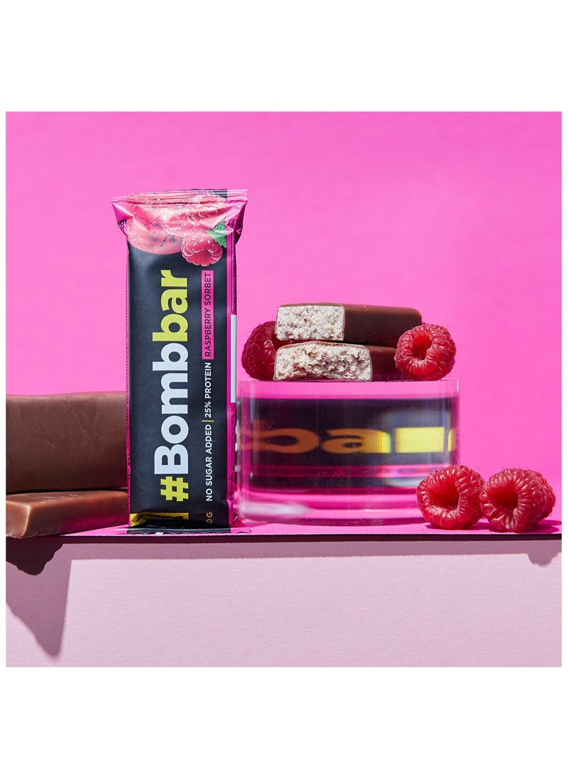 BOMBBAR - Chocolate Covered Protein Bar with Raspberry Sorbet No Sugar Added 12x40g - Image 1
