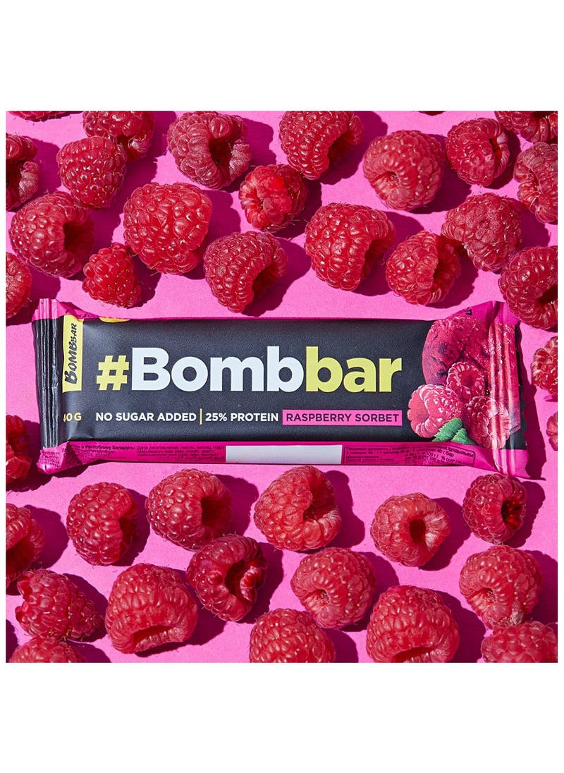 BOMBBAR - Chocolate Covered Protein Bar with Raspberry Sorbet No Sugar Added 12x40g - Image 1