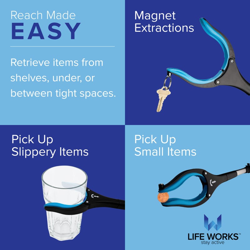 LIFE WORKS Reacher Grabber Tool, 360Â° Rotating Head, Lightweight 36" Foldable Arm, Ergonomic Grip, 4.5" Wide Jaw, Mobility Aid, Portable Picker Upper Tool for Seniors & Limited Mobility, 1 Pack - Image 4