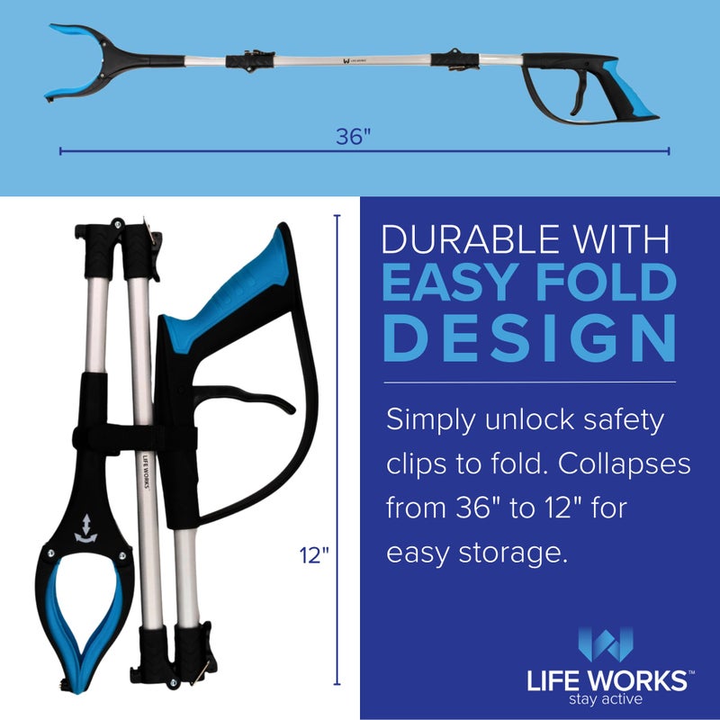 LIFE WORKS Reacher Grabber Tool, 360Â° Rotating Head, Lightweight 36" Foldable Arm, Ergonomic Grip, 4.5" Wide Jaw, Mobility Aid, Portable Picker Upper Tool for Seniors & Limited Mobility, 1 Pack - Image 2