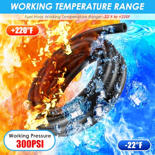 Meonum 10Ft 5 Sizes Fuel Line Hose Kit - 3/8" 5/16" 1/4" 1/2" 3/16" ID NBR Rubber Fuel Hose with 50Pcs Clamps High Performance 300PSI for Tractors, Small Engines, Lawn Mowers Automotive Engines - Image 3