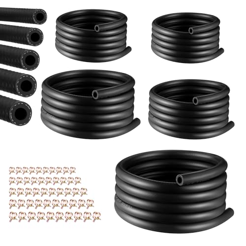 Meonum 10Ft 5 Sizes Fuel Line Hose Kit - 3/8" 5/16" 1/4" 1/2" 3/16" ID NBR Rubber Fuel Hose with 50Pcs Clamps High Performance 300PSI for Tractors, Small Engines, Lawn Mowers Automotive Engines - Image 1