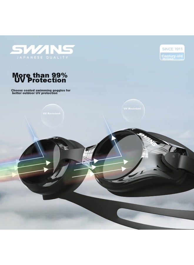 Swans Swimming Goggles, Imported, For Men And Women, Non-prescription, Waterproof, Anti-fog, High-definition, Professional Equipment, Swimming Gl And Swim Cap Set, Black And White - Image 1