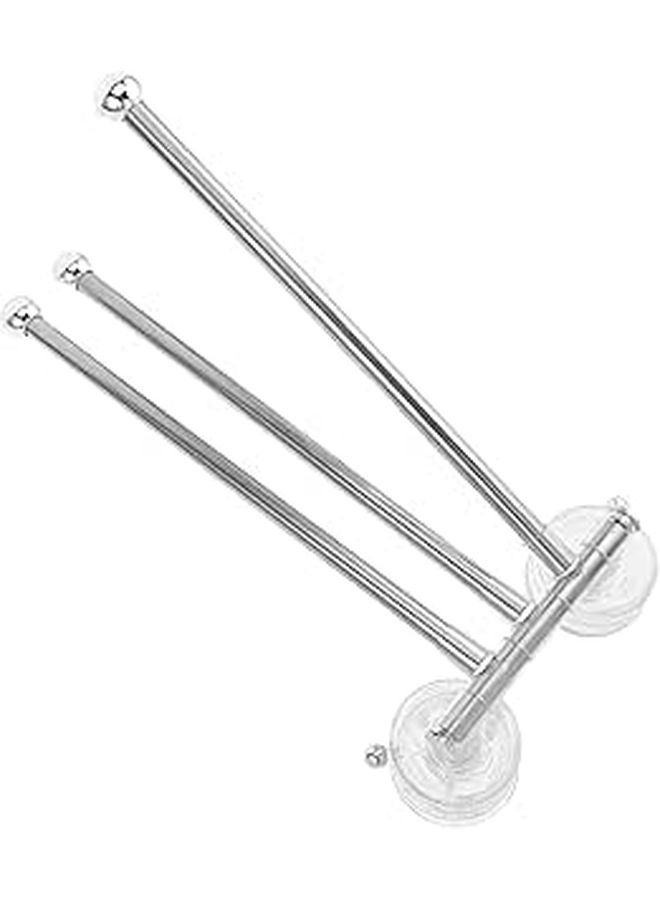 Silver 3 Bar Suction Cup Towel Rack Rotating Wall Mount No Drill Bathroom Holder - Image 1