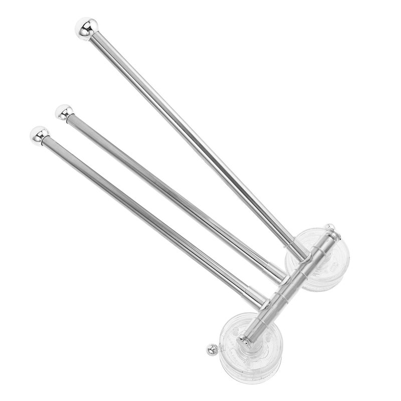 Silver 3 Bar Suction Cup Towel Rack Rotating Wall Mount No Drill Bathroom Holder - Image 2