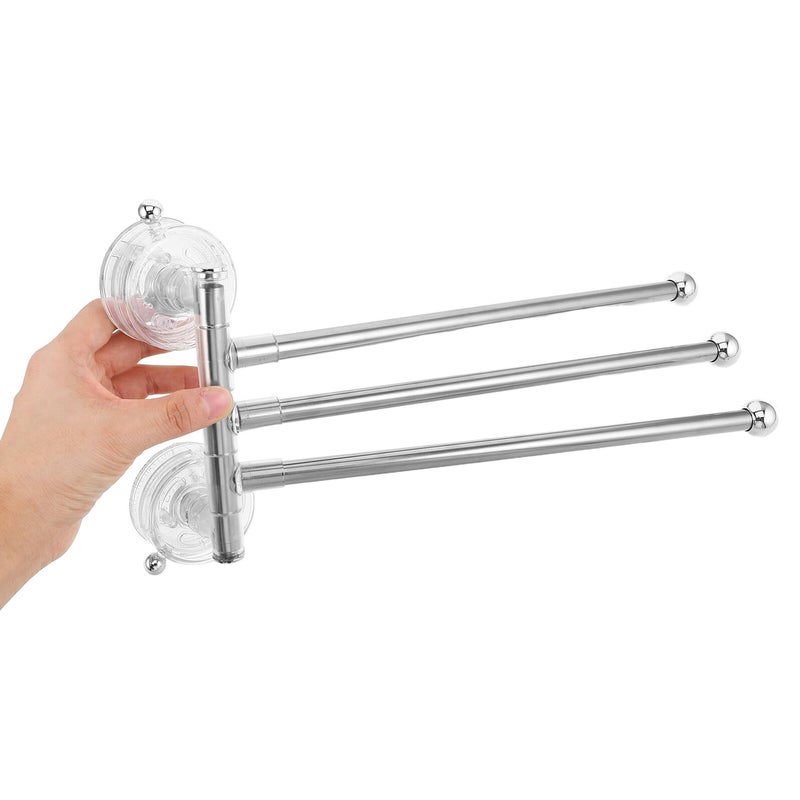 Silver 3 Bar Suction Cup Towel Rack Rotating Wall Mount No Drill Bathroom Holder - Image 5
