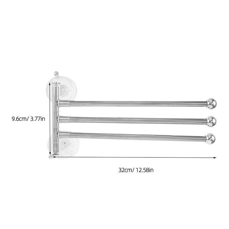Silver 3 Bar Suction Cup Towel Rack Rotating Wall Mount No Drill Bathroom Holder - Image 3