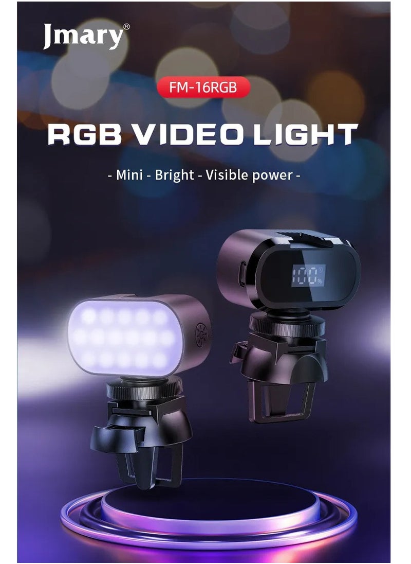 Jmary FM-16 RGB Mini Video Lights LED Camera 360° Full-Color Portable Photography Lighting Rechargeable Dimmable Panel Lamp With Clip Mount  - Image 1
