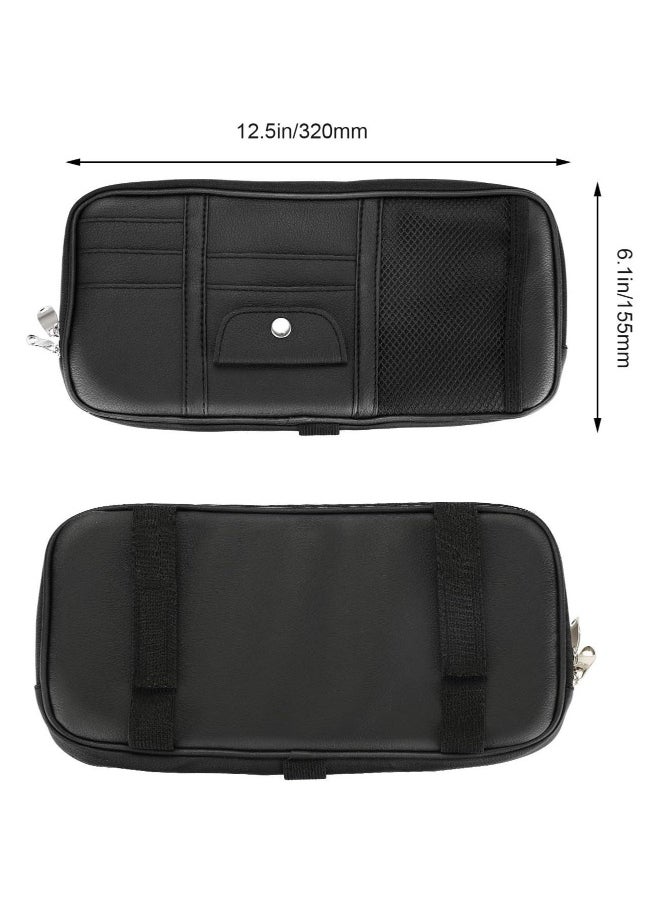 Generic Car Sun Visor Organizer Car Truck SUV Storage Pouch Registration Holder Auto Interior Accessories Leather Pocket Organizer Multi-Pocket Net Zipper for Card License Pen Key Sunglasses Black  - Image 4