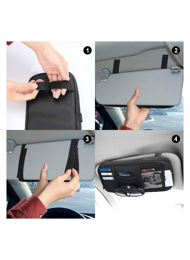 Generic Car Sun Visor Organizer Car Truck SUV Storage Pouch Registration Holder Auto Interior Accessories Leather Pocket Organizer Multi-Pocket Net Zipper for Card License Pen Key Sunglasses Black  - Image 3