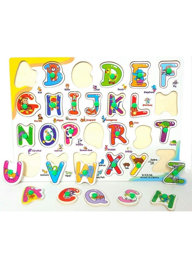 فنبلاست لوحة تعليمية خشبية ملونة من فن بلاست للأطفال مزودة بمقابض، صينية لوح خشبي تعليمي، مقاس 30 × 22 سم، متوفرة بـ 8 أشكال مختلفة (الأبجدية الكبيرة) - Image 2