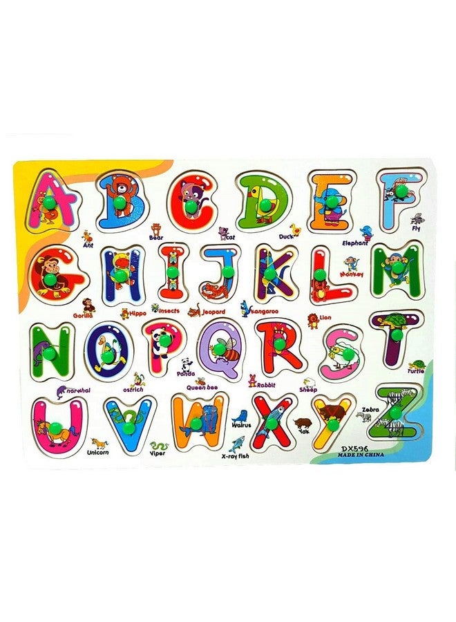 فنبلاست لوحة تعليمية خشبية ملونة من فن بلاست للأطفال مزودة بمقابض، صينية لوح خشبي تعليمي، مقاس 30 × 22 سم، متوفرة بـ 8 أشكال مختلفة (الأبجدية الكبيرة) - Image 1