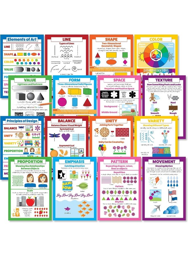 Palace Learning LAMINATED Elements of Design Principles of Art 16 Poster Set 13 x 19 - Image 1