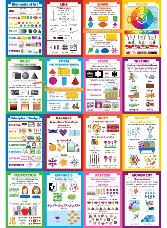 Palace Learning LAMINATED Elements of Design Principles of Art 16 Poster Set 13 x 19 - Image 2