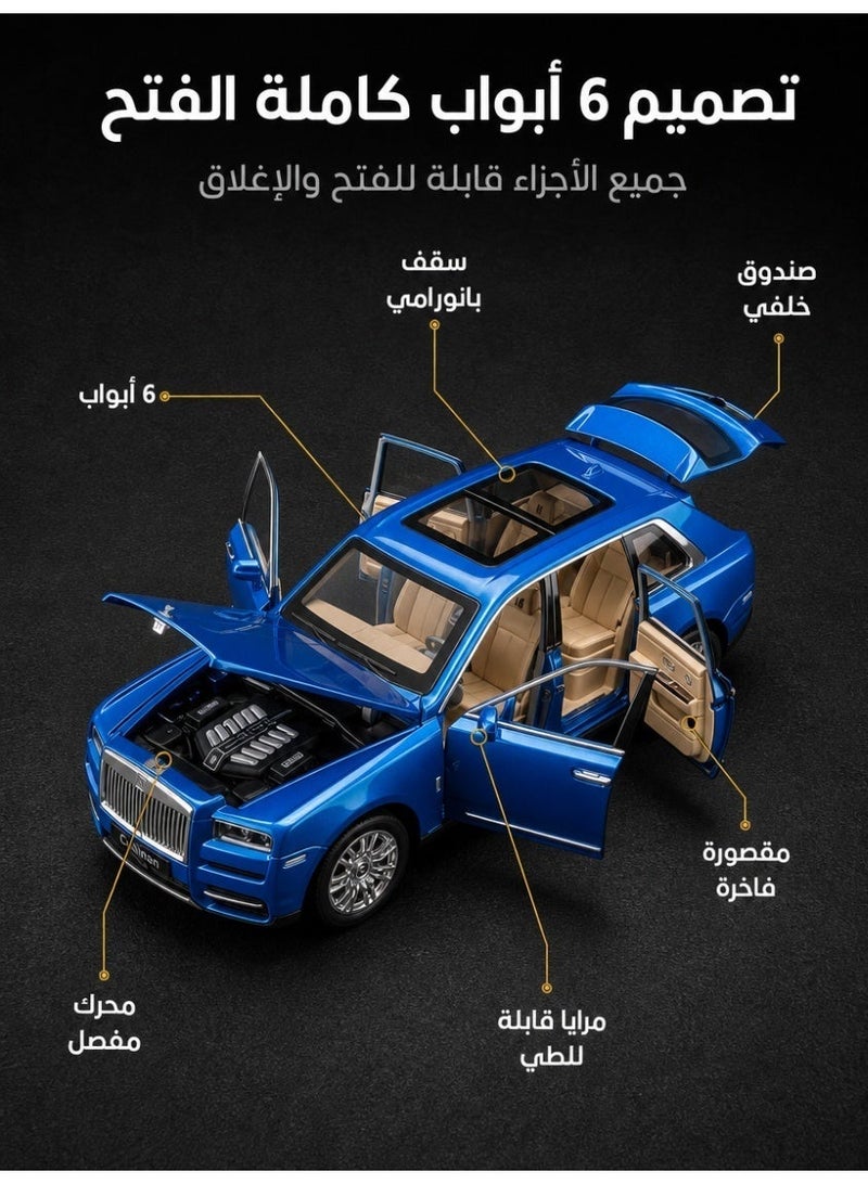 مجسم سيارة لعبة شيزي معدني مقاس 1:24 - سيارة لعبة زرقاء تعمل بالسحب للخلف مع إضاءة وصوت، لعبة سيارة متينة للأطفال والأولاد - Image 2