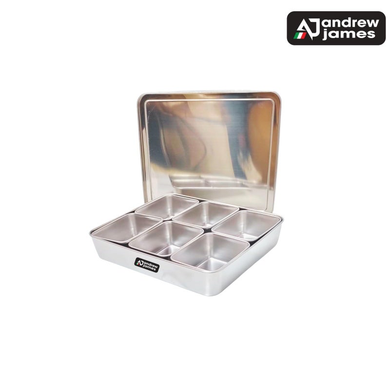 Andrew James ANDREW JAMES STAINLESS STEEL Ice Cooled Condiment Holder Dispenser Tray for Candy, Dips & Salad | Toppings Serving Container Chilled Garnish Tray Bar Caddy for Home Work or Restaurant (6 Compartment))  - Image 3