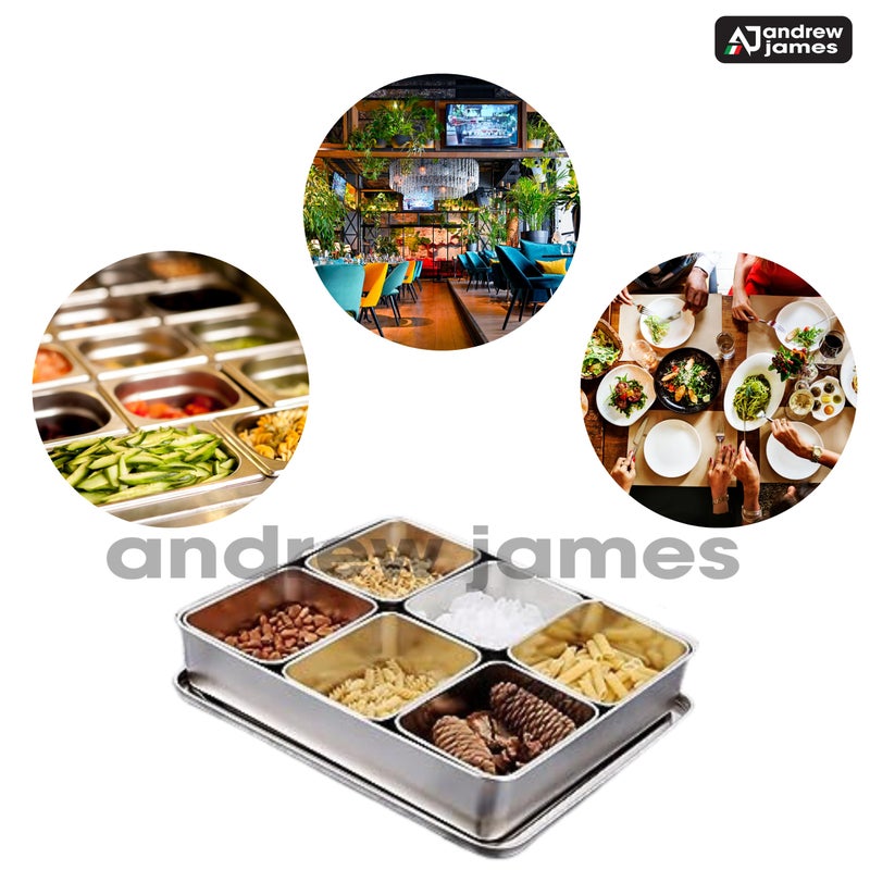 Andrew James ANDREW JAMES STAINLESS STEEL Ice Cooled Condiment Holder Dispenser Tray for Candy, Dips & Salad | Toppings Serving Container Chilled Garnish Tray Bar Caddy for Home Work or Restaurant (6 Compartment))  - Image 5
