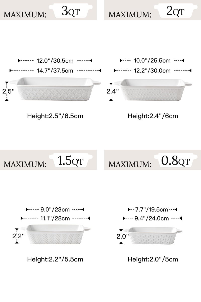 FOBENTA Casserole Dishes for Oven - Ceramic Bakeware Sets of 4, Rectangular Baking Deep Dishes with Handles, Lasagna Pans for Kitchen Cooking & Wedding Gift, Embossed - Image 2