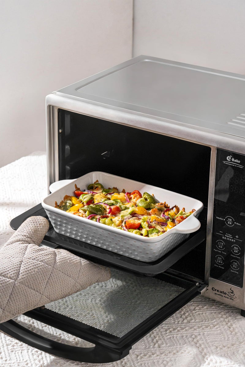 FOBENTA Casserole Dishes for Oven - Ceramic Bakeware Sets of 4, Rectangular Baking Deep Dishes with Handles, Lasagna Pans for Kitchen Cooking & Wedding Gift, Embossed - Image 5