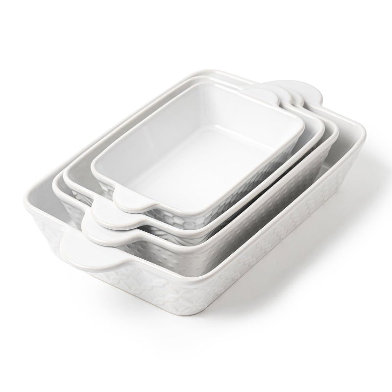 FOBENTA Casserole Dishes for Oven - Ceramic Bakeware Sets of 4, Rectangular Baking Deep Dishes with Handles, Lasagna Pans for Kitchen Cooking & Wedding Gift, Embossed - Image 1