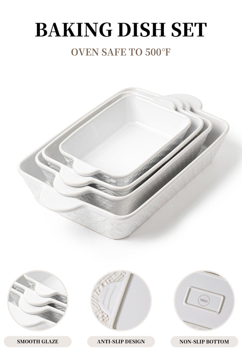 FOBENTA Casserole Dishes for Oven - Ceramic Bakeware Sets of 4, Rectangular Baking Deep Dishes with Handles, Lasagna Pans for Kitchen Cooking & Wedding Gift, Embossed - Image 3