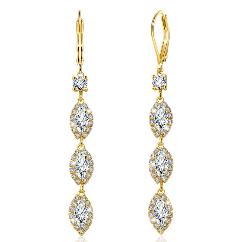ALEXCRAFT Long Gold Drop Earrings, ALEXCRAFT 14K Gold Zirconia Dangle Leverback Earrings for Women Trendy Hypoallergenic Sterling Silver Lightweight Long Dangling Teardrop Earring Brides Engagement Wedding - Image 1