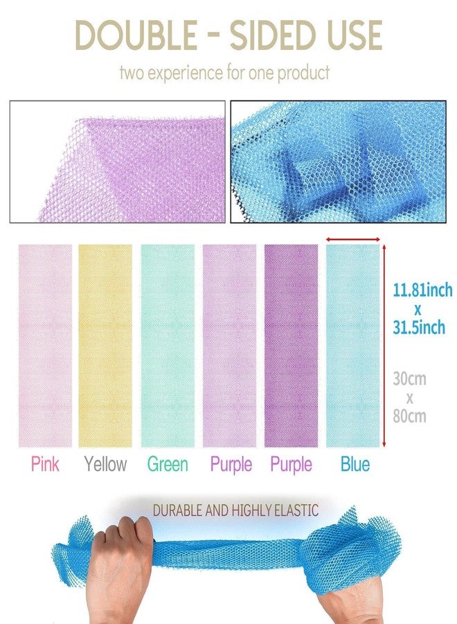 UJFQBH 6 Pieces African Bath Sponge African Net Long Net Bath Sponge Exfoliating Shower Body Scrubber Back Scrubber Skin Smoother,Great for Daily Use (Purple, Purple, Pink, Orange, Blue, Green) - Image 3