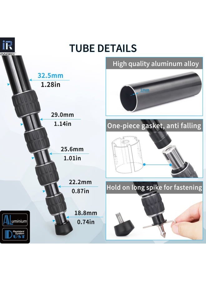 Innorel RM325A Camera Monopod Professional Portable 5-Section Compact Travel Aluminum Alloy Monopod for Canon Nikon Sony DSLR Camera Video Camcorder DV Photography Bracket Load 26lbs/12kg - Image 3