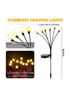 SYOSI Solar Lights Outdoor Garden,  2Pack 6LED Solar Firefly Lights, Waterproof Swaying Solar Lights with 2 Modes, Solar Garden Decorative Lights Yard Patio Pathway Decoration, Warm White  - Image 2