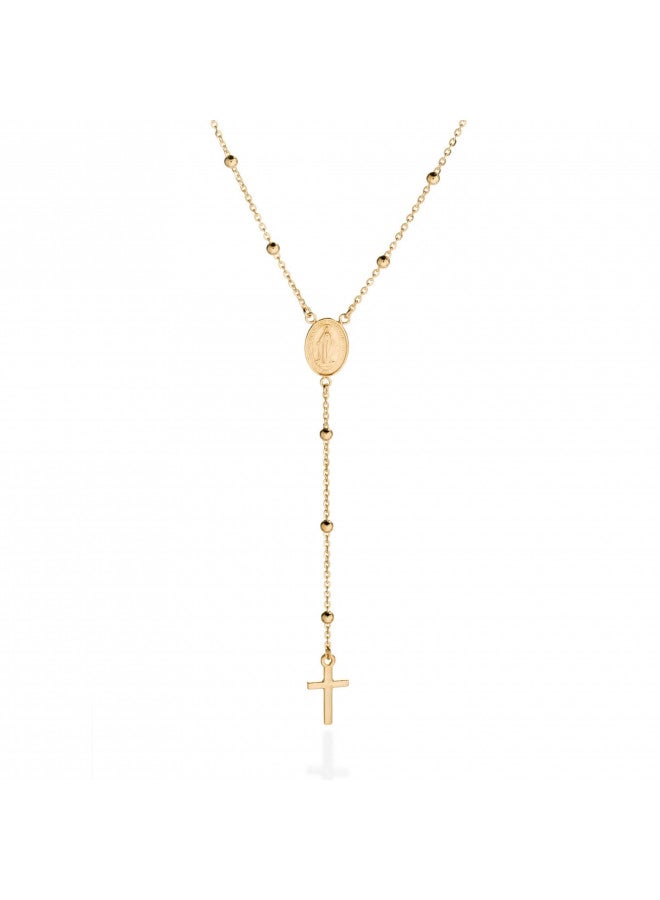 QUADRI - 18K Gold Over Sterling Silver Rosary Virgin Mary Necklace - Premium Cross Chain Rosary Necklace Gold - Beautiful Cross Necklace with Beads Chain for Women and Men 19" 925 Italian Silver - Image 1