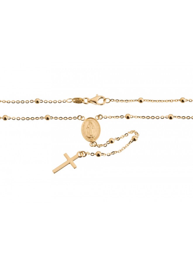 QUADRI - 18K Gold Over Sterling Silver Rosary Virgin Mary Necklace - Premium Cross Chain Rosary Necklace Gold - Beautiful Cross Necklace with Beads Chain for Women and Men 19" 925 Italian Silver - Image 2