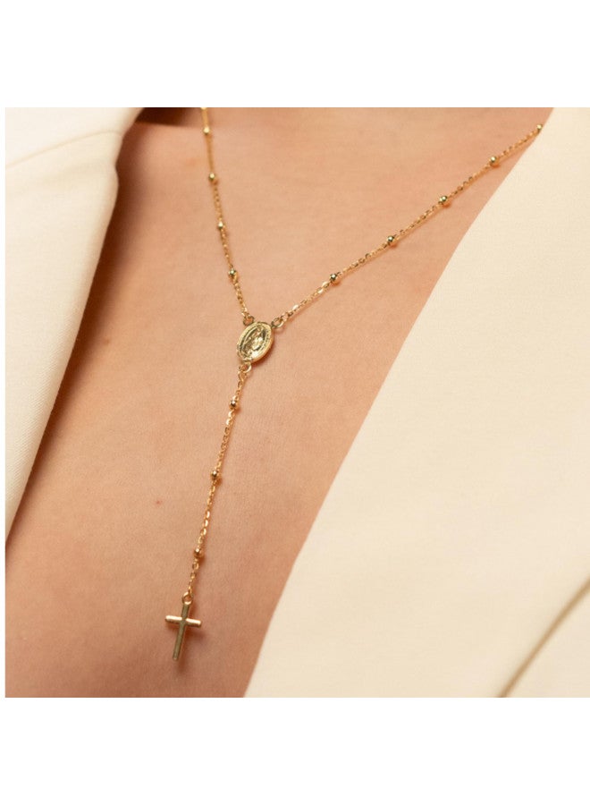 QUADRI - 18K Gold Over Sterling Silver Rosary Virgin Mary Necklace - Premium Cross Chain Rosary Necklace Gold - Beautiful Cross Necklace with Beads Chain for Women and Men 19" 925 Italian Silver - Image 3