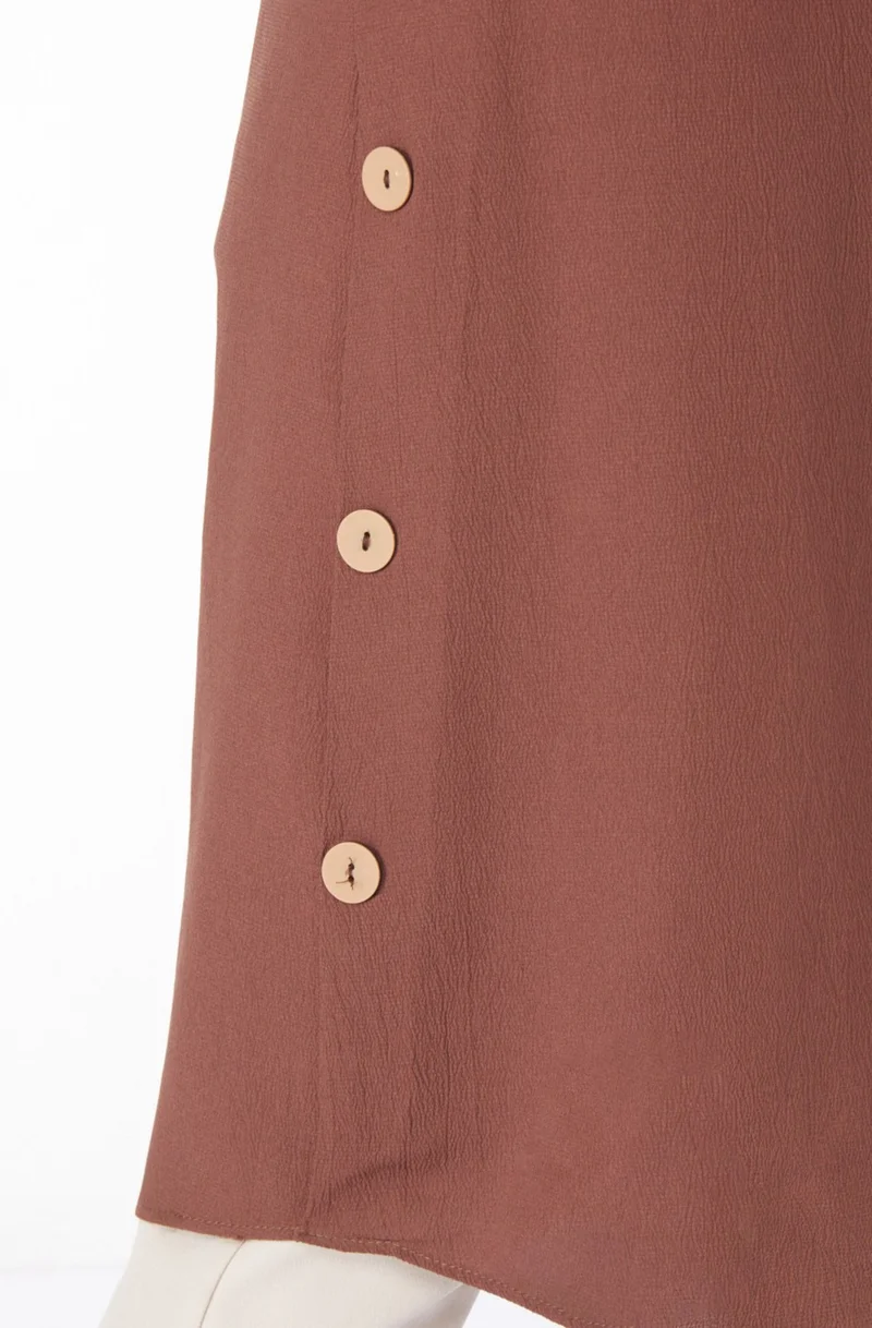Tofisa Plain Shirt Collar Women's Brown Tunic - 13016
