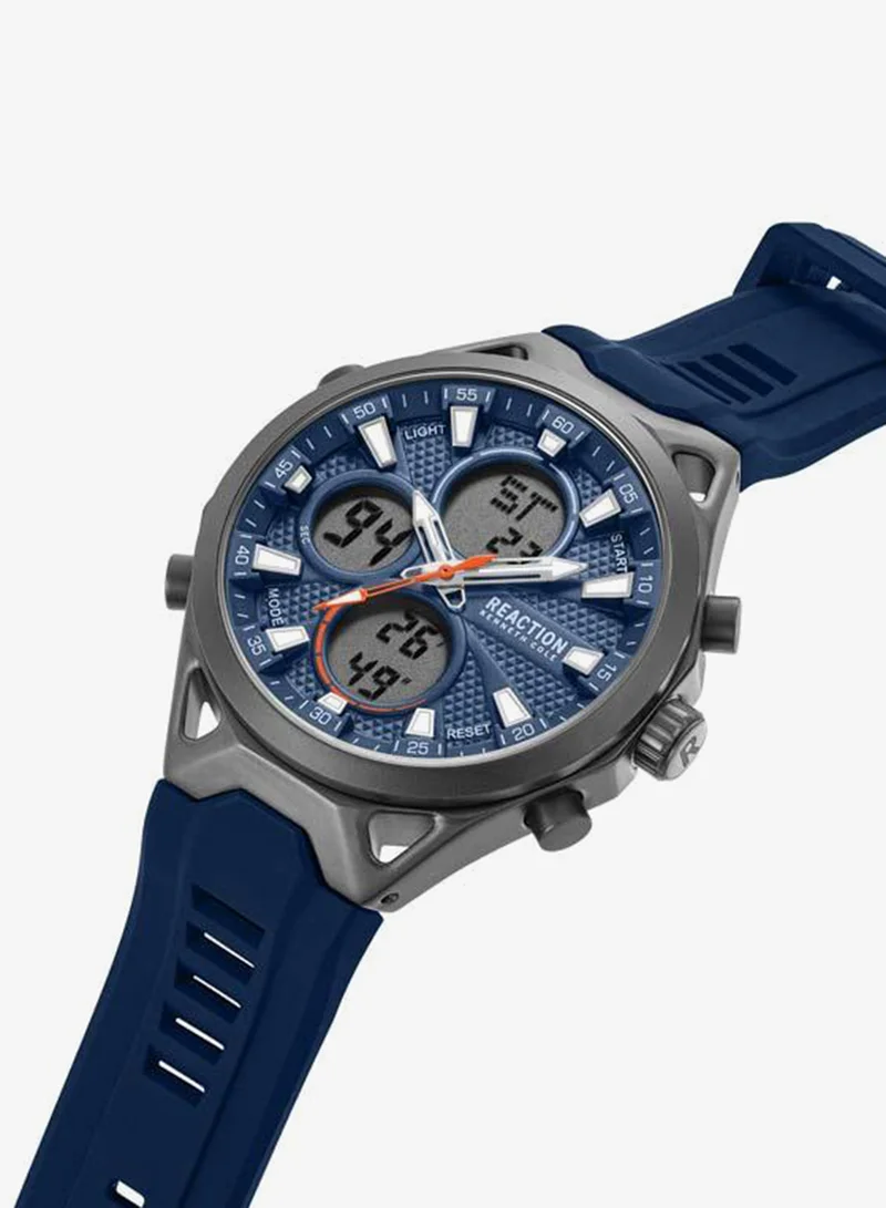 Kenneth Cole Reaction Blue Dial Black Silicone Strap Analog-digital Watch for Men, 45mm