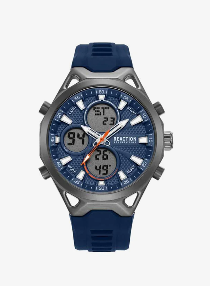 Kenneth Cole Reaction Blue Dial Black Silicone Strap Analog-digital Watch for Men, 45mm