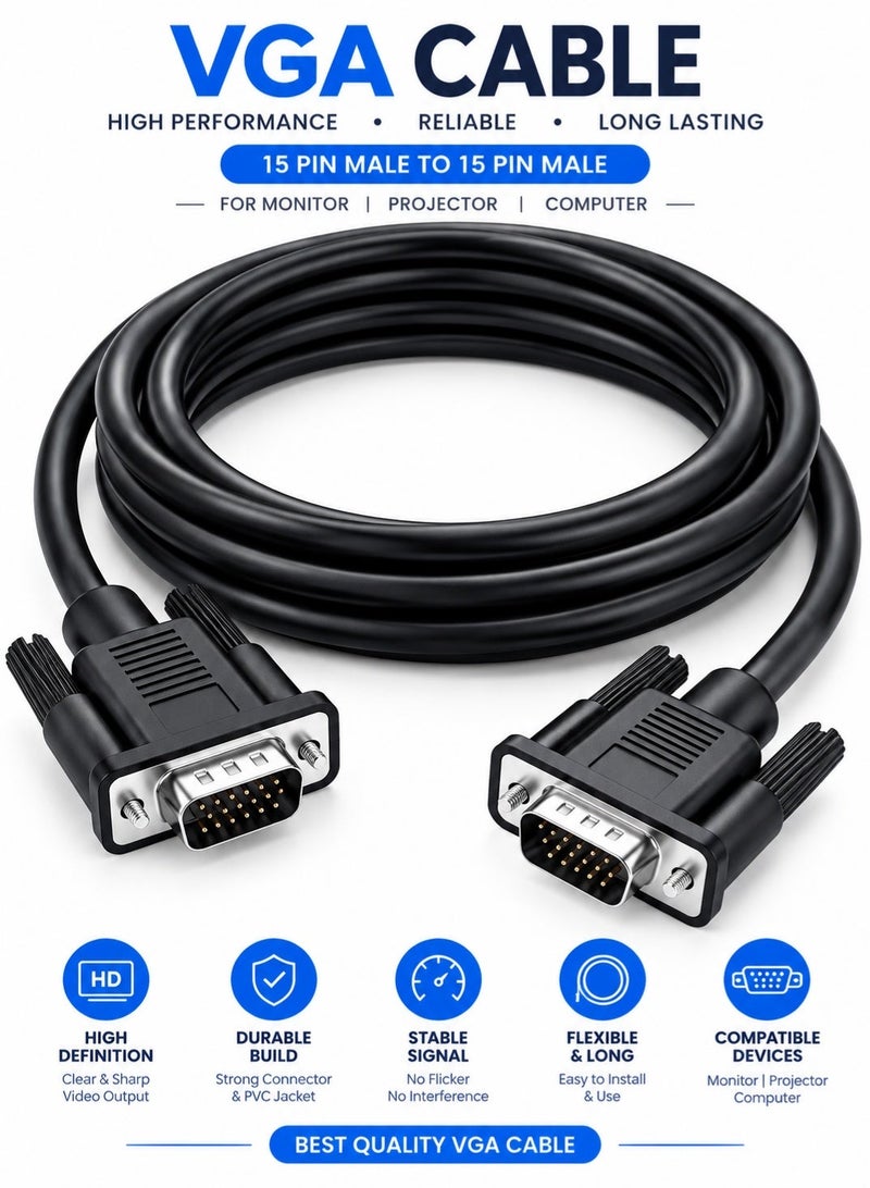 BEST ONE VGA Cable 1.5M, 1080P Full HD 15 Pin Male to Male VGA Monitor Cable, VGA to VGA Cord Compatible with PC, Computer, Laptop, Monitor, Projector, HDTV & LCD Display - Image 1