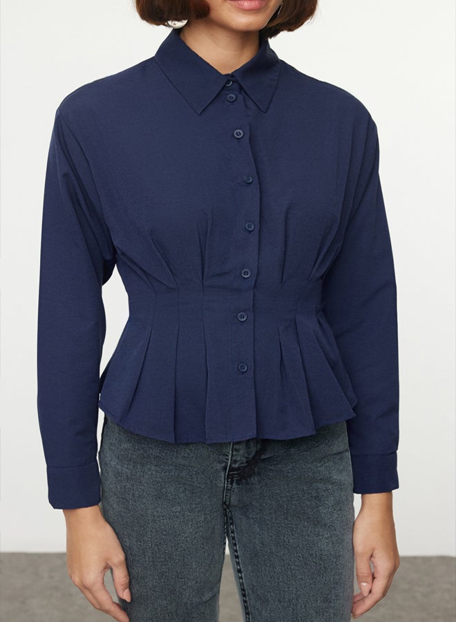 trendyol Dark Navy Blue Fitted/Waist-Sit Woven Shirt - Image 3