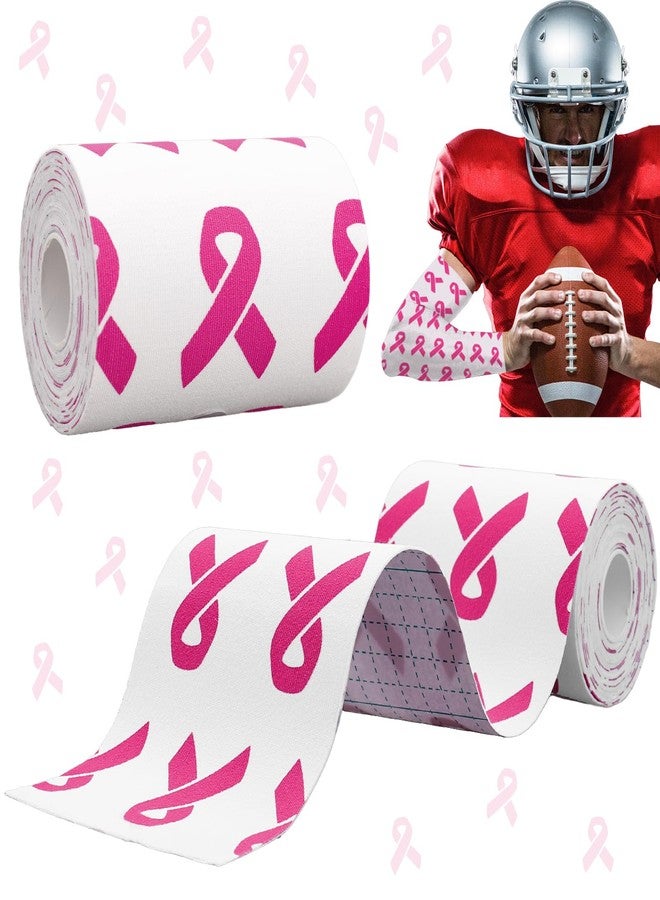 Whaline Breast Cancer Awareness Athletic Tapes 4 in x 16.4 Ft Pink Ribbon Football Turf Tape for Home Outdoor Sports Training Basketball - Image 1