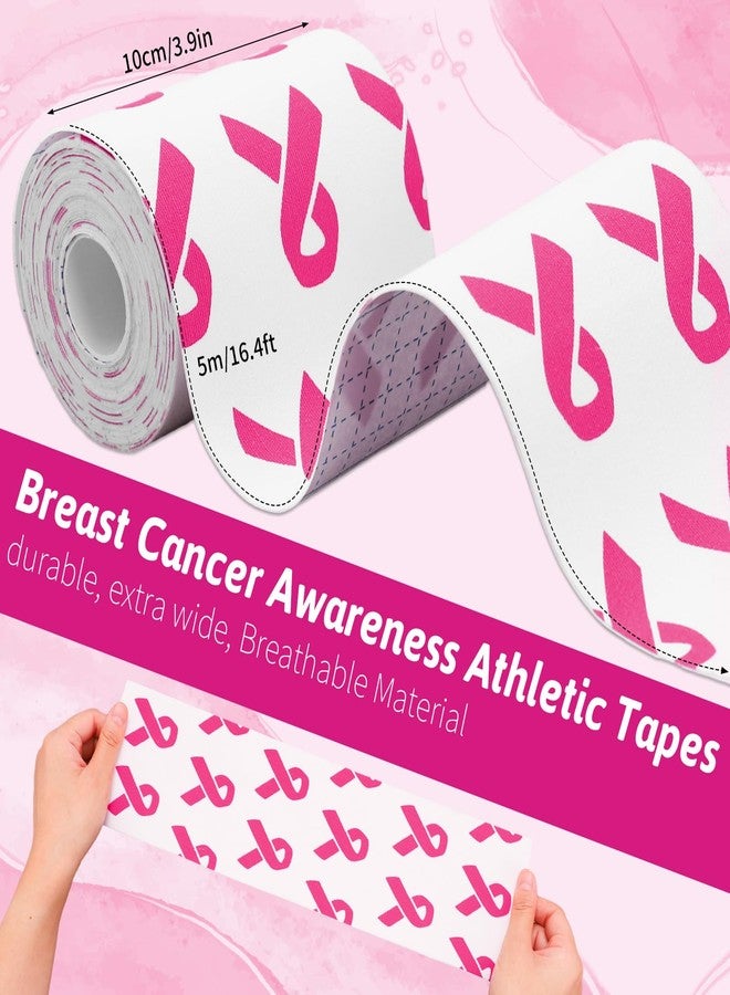 Whaline Breast Cancer Awareness Athletic Tapes 4 in x 16.4 Ft Pink Ribbon Football Turf Tape for Home Outdoor Sports Training Basketball - Image 2