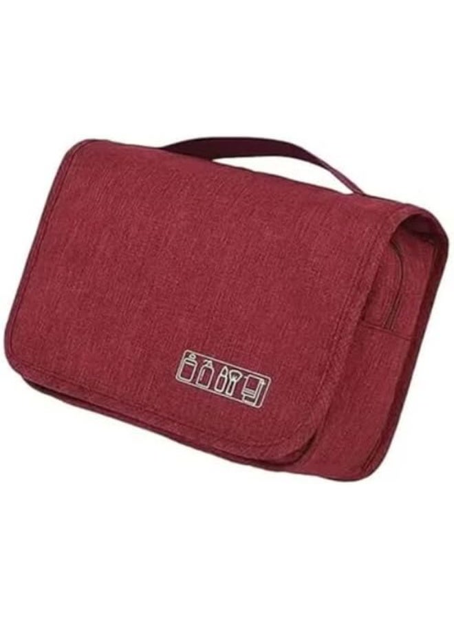 Travel Cosmetic Bag Folding Hanging Toiletry Wash Organizer Pouch - Red - Image 1
